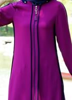 Tesettür giyim MÜRDÜM T 16203 Moda Stil Fermuar Detaylı Kapşonlu Ferace