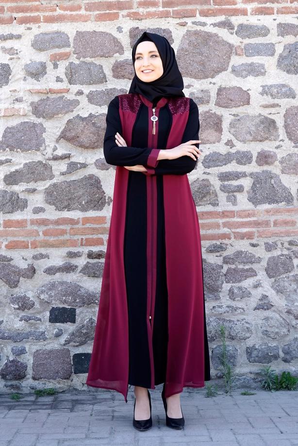 Tesettür giyim  T 16276 Moda Stil Hakim Yaka Ferace - TRENDTESETTÜR