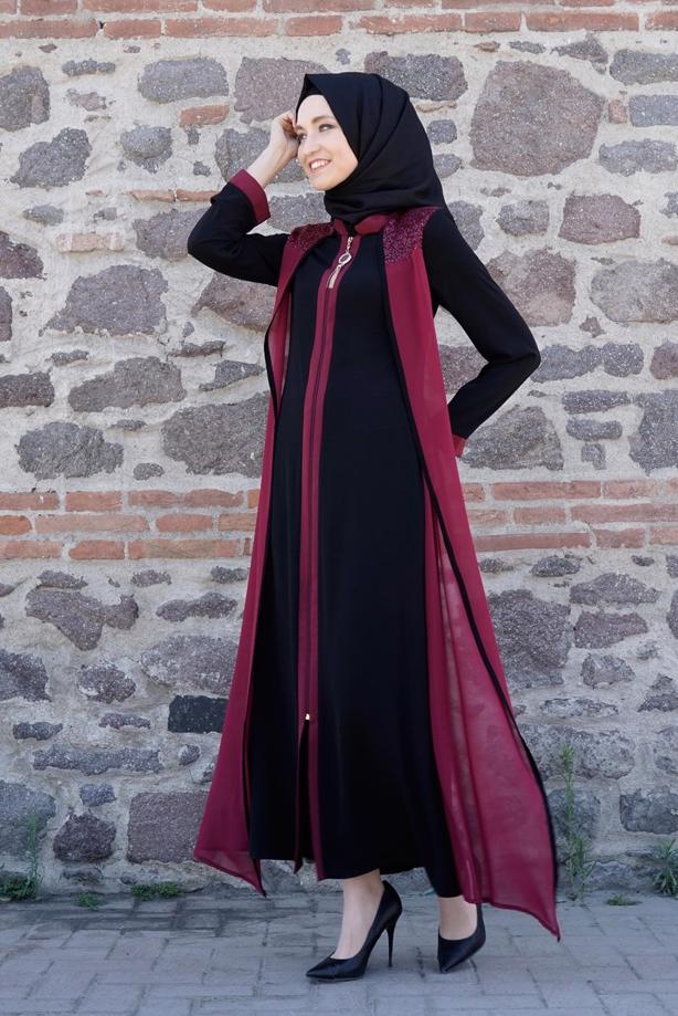 Tesettür giyim  T 16276 Moda Stil Hakim Yaka Ferace - TRENDTESETTÜR