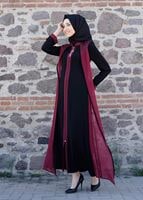 Tesettür giyim SİYAH T 16276 Moda Stil Hakim Yaka Ferace