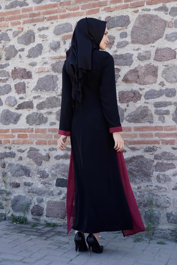 Tesettür giyim  T 16276 Moda Stil Hakim Yaka Ferace - TRENDTESETTÜR