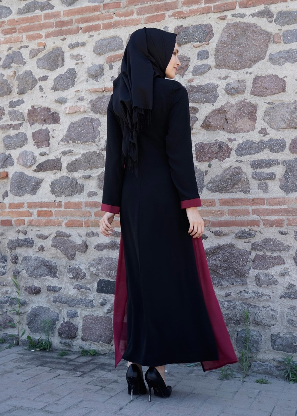 Hijab clothing BLACK T 16276 Moda Stil Hakim Yaka Ferace