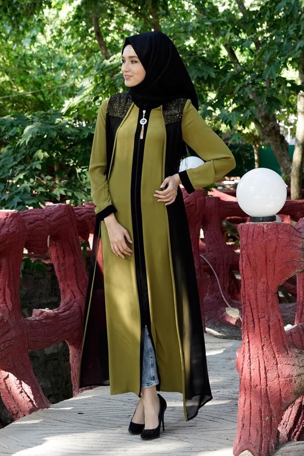 Tesettür giyim  T 16276 Moda Stil Hakim Yaka Ferace - TRENDTESETTÜR