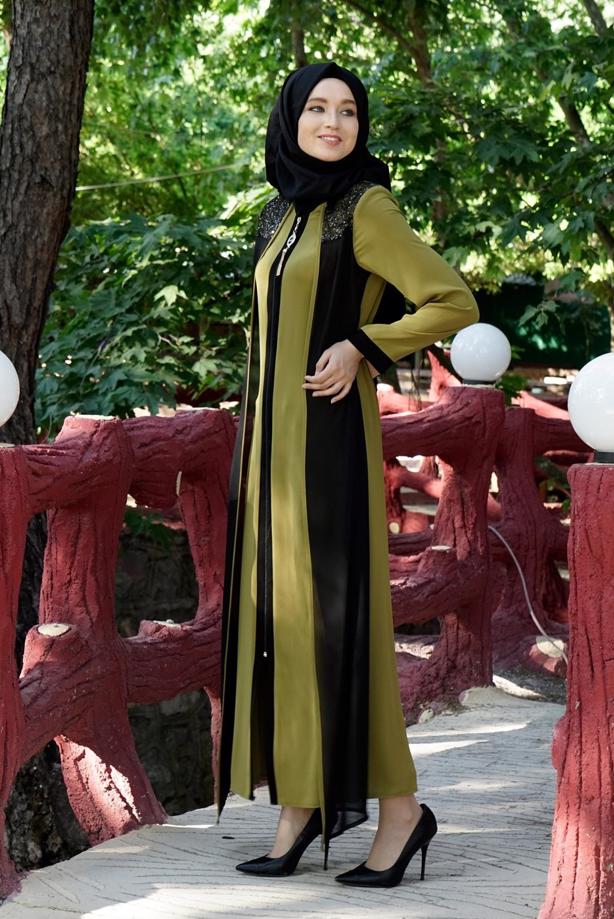 Tesettür giyim  T 16276 Moda Stil Hakim Yaka Ferace - TRENDTESETTÜR