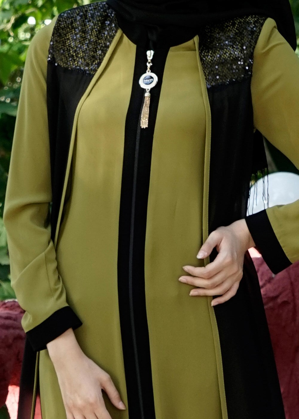 Hijab clothing GREEN T 16276 Moda Stil Hakim Yaka Ferace