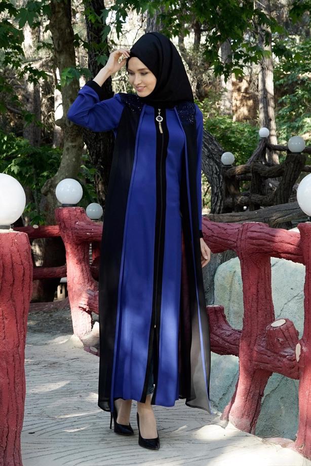 Tesettür giyim  T 16276 Moda Stil Hakim Yaka Ferace - TRENDTESETTÜR