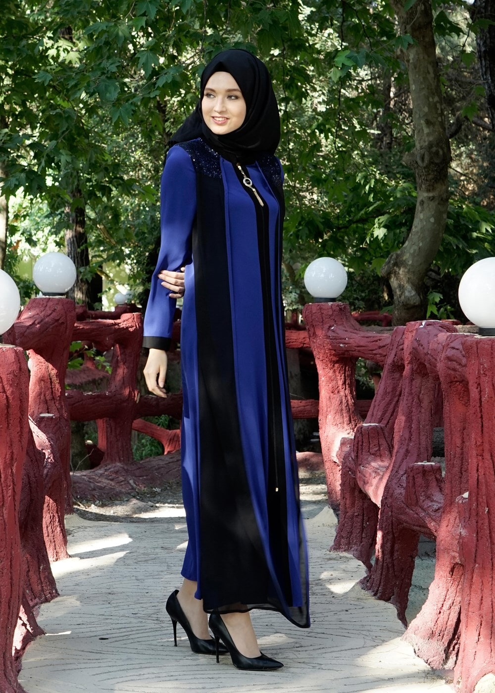 Vêtements hijab BLEU MARINE T 16276 Moda Stil Hakim Yaka Ferace