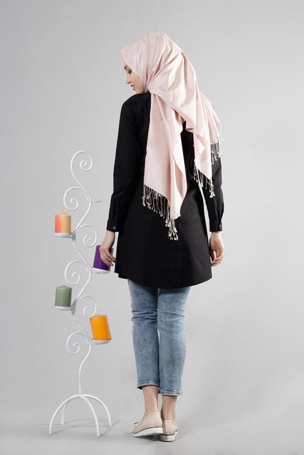 Tesettür giyim  T 271 Hewes Line Erkek Yaka Gizli Düğmeli Tunik - TRENDTESETTÜR