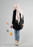 Tesettür giyim SİYAH T 271 Hewes Line Erkek Yaka Gizli Düğmeli Tunik