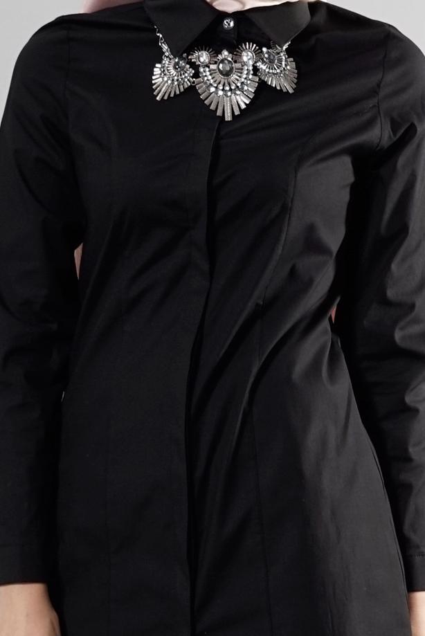 Tesettür giyim  T 271 Hewes Line Erkek Yaka Gizli Düğmeli Tunik - TRENDTESETTÜR