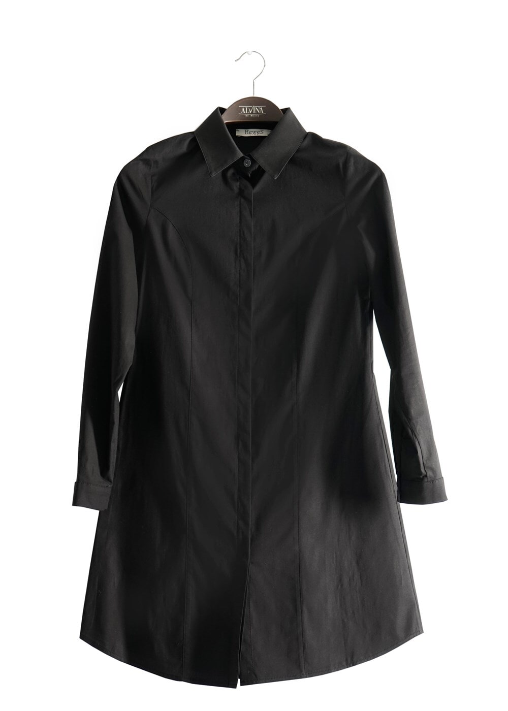 Tesettür giyim SİYAH T 271 Hewes Line Erkek Yaka Gizli Düğmeli Tunik