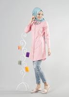 Tesettür giyim PUDRA T 271 Hewes Line Erkek Yaka Gizli Düğmeli Tunik