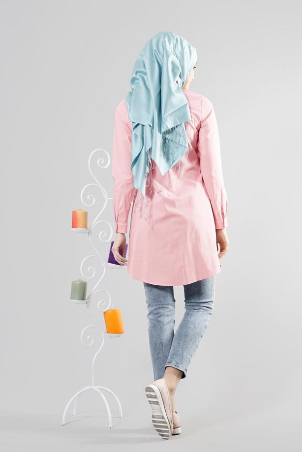 Tesettür giyim  T 271 Hewes Line Erkek Yaka Gizli Düğmeli Tunik - TRENDTESETTÜR