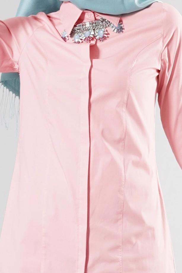 Tesettür giyim  T 271 Hewes Line Erkek Yaka Gizli Düğmeli Tunik - TRENDTESETTÜR