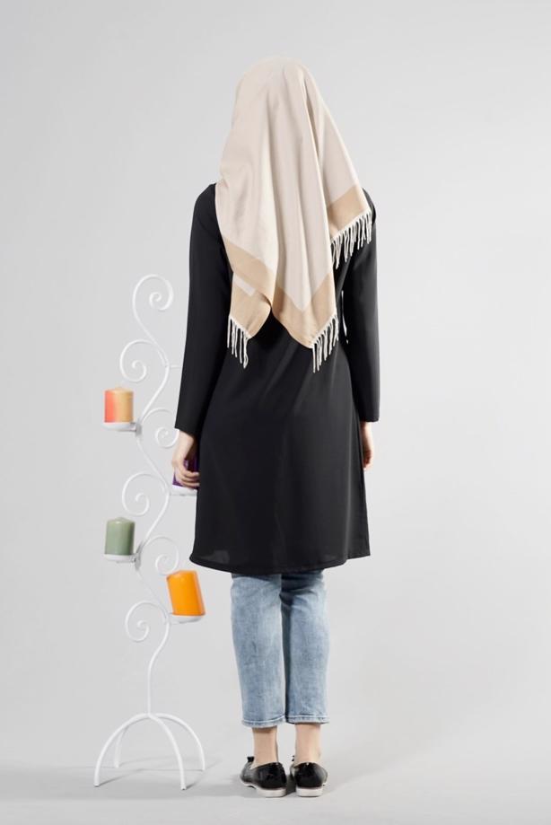 Tesettür giyim  T 277 Hewes Line Düğme Detaylı Erkek Yaka Tunik - TRENDTESETTÜR