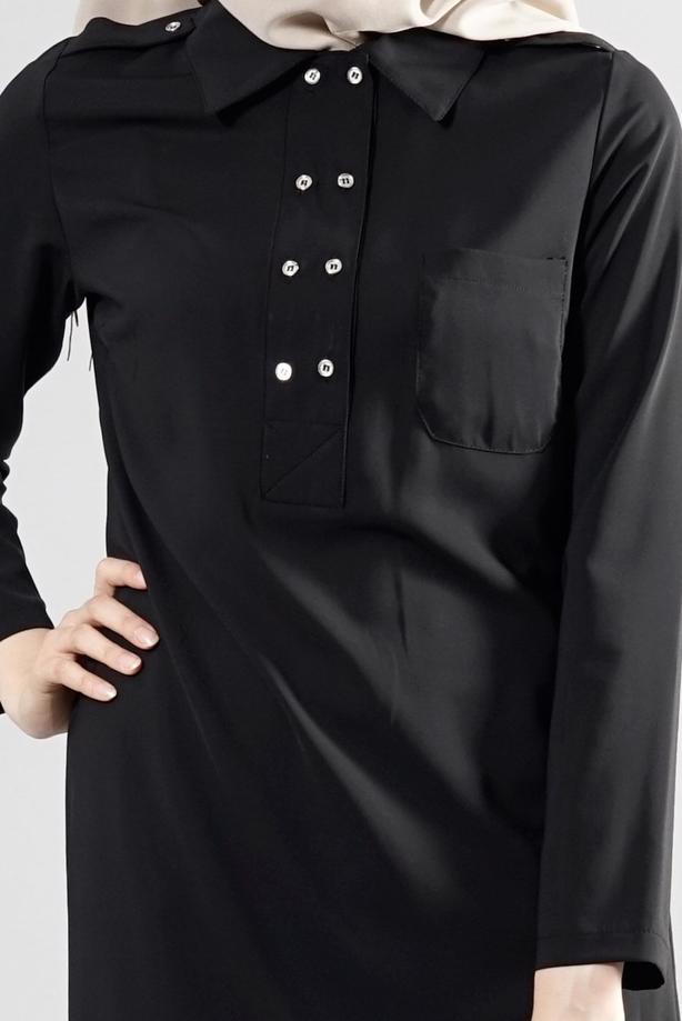 Tesettür giyim  T 277 Hewes Line Düğme Detaylı Erkek Yaka Tunik - TRENDTESETTÜR