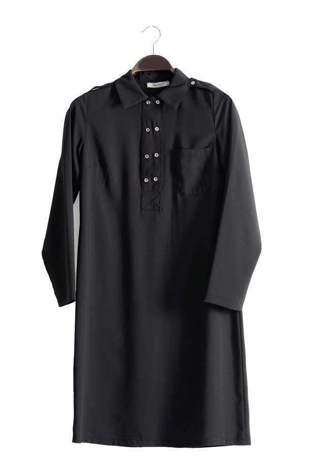 Tesettür giyim  T 277 Hewes Line Düğme Detaylı Erkek Yaka Tunik - TRENDTESETTÜR