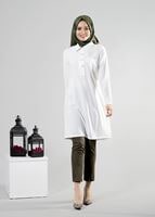 Tesettür giyim KREM T 277 Hewes Line Düğme Detaylı Erkek Yaka Tunik