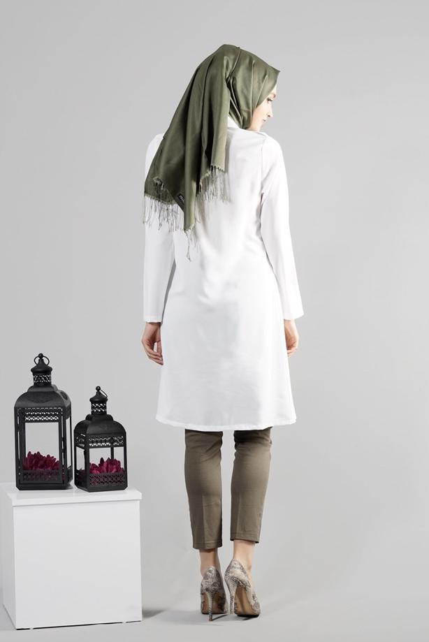 Tesettür giyim  T 277 Hewes Line Düğme Detaylı Erkek Yaka Tunik - TRENDTESETTÜR