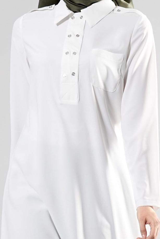 Tesettür giyim  T 277 Hewes Line Düğme Detaylı Erkek Yaka Tunik - TRENDTESETTÜR