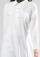 Tesettür giyim KREM T 277 Hewes Line Düğme Detaylı Erkek Yaka Tunik