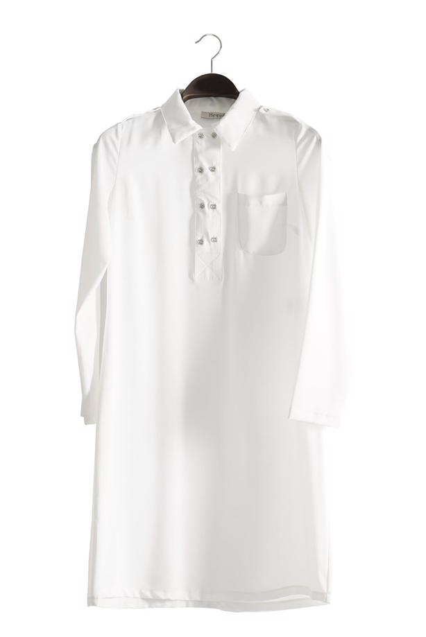 Tesettür giyim  T 277 Hewes Line Düğme Detaylı Erkek Yaka Tunik - TRENDTESETTÜR