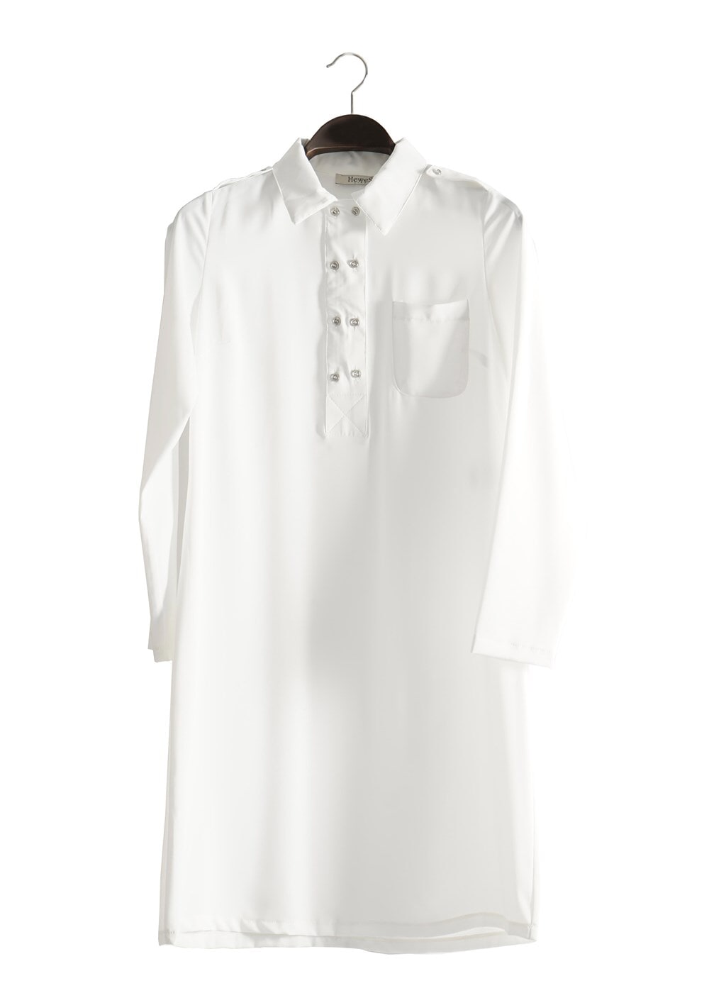 Tesettür giyim KREM T 277 Hewes Line Düğme Detaylı Erkek Yaka Tunik