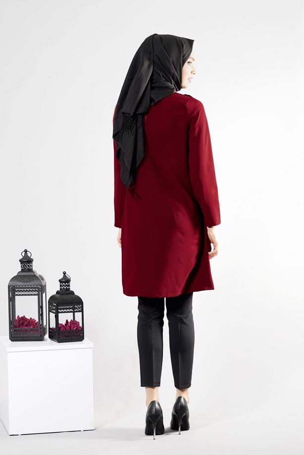 Tesettür giyim  T 277 Hewes Line Düğme Detaylı Erkek Yaka Tunik - TRENDTESETTÜR