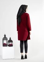 Tesettür giyim BORDO T 277 Hewes Line Düğme Detaylı Erkek Yaka Tunik
