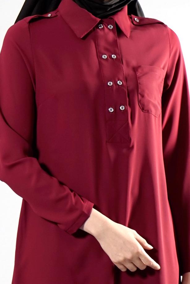 Tesettür giyim  T 277 Hewes Line Düğme Detaylı Erkek Yaka Tunik - TRENDTESETTÜR