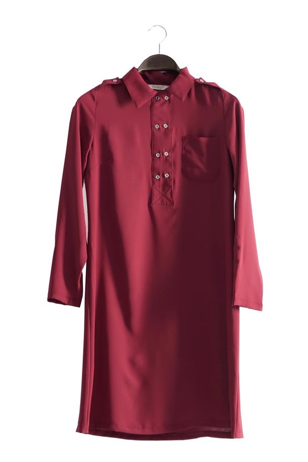 Tesettür giyim  T 277 Hewes Line Düğme Detaylı Erkek Yaka Tunik - TRENDTESETTÜR