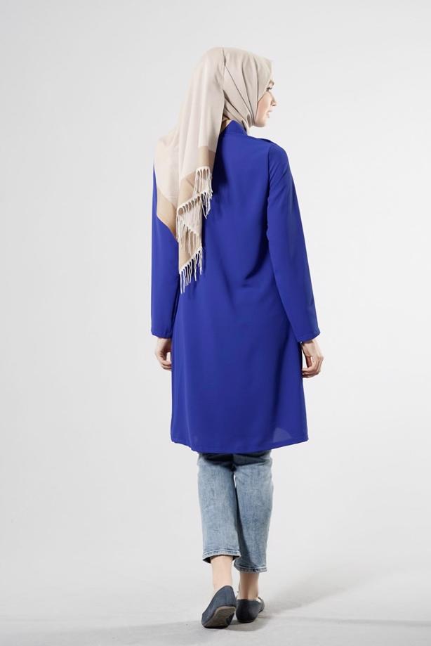 Tesettür giyim  T 277 Hewes Line Düğme Detaylı Erkek Yaka Tunik - TRENDTESETTÜR