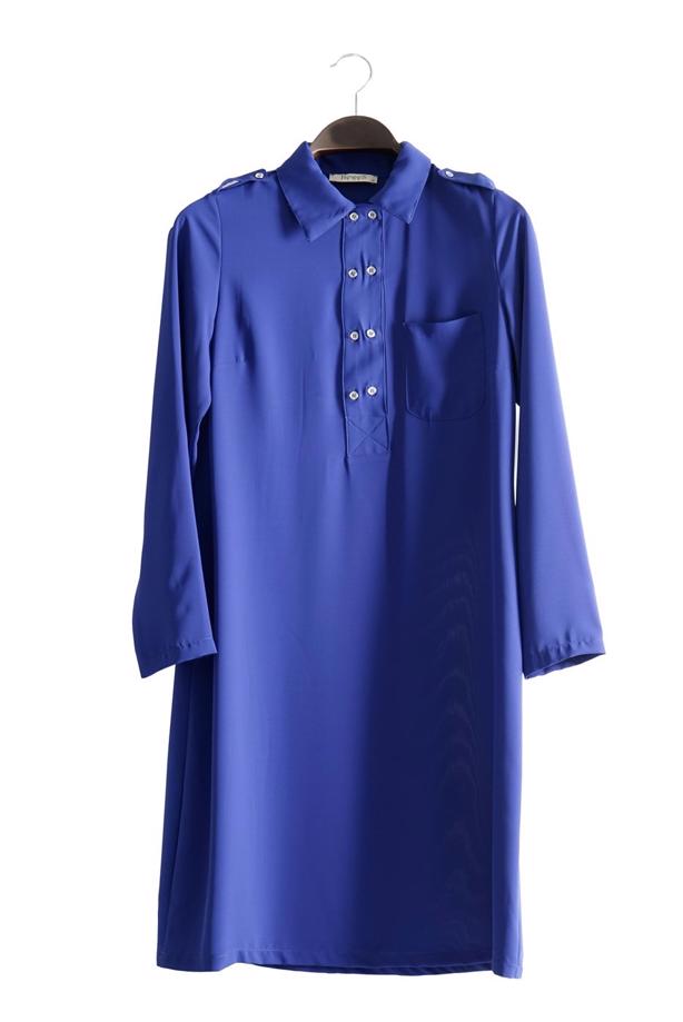 Tesettür giyim  T 277 Hewes Line Düğme Detaylı Erkek Yaka Tunik - TRENDTESETTÜR