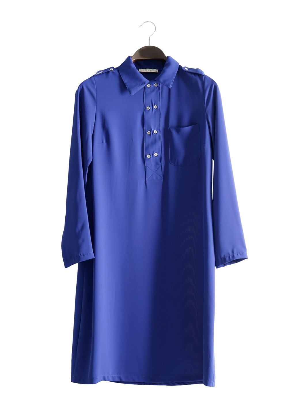 Tesettür giyim LACİVERT T 277 Hewes Line Düğme Detaylı Erkek Yaka Tunik