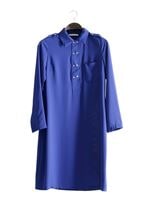 Tesettür giyim LACİVERT T 277 Hewes Line Düğme Detaylı Erkek Yaka Tunik