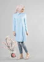 Tesettür giyim YEŞİL T 277 Hewes Line Düğme Detaylı Erkek Yaka Tunik