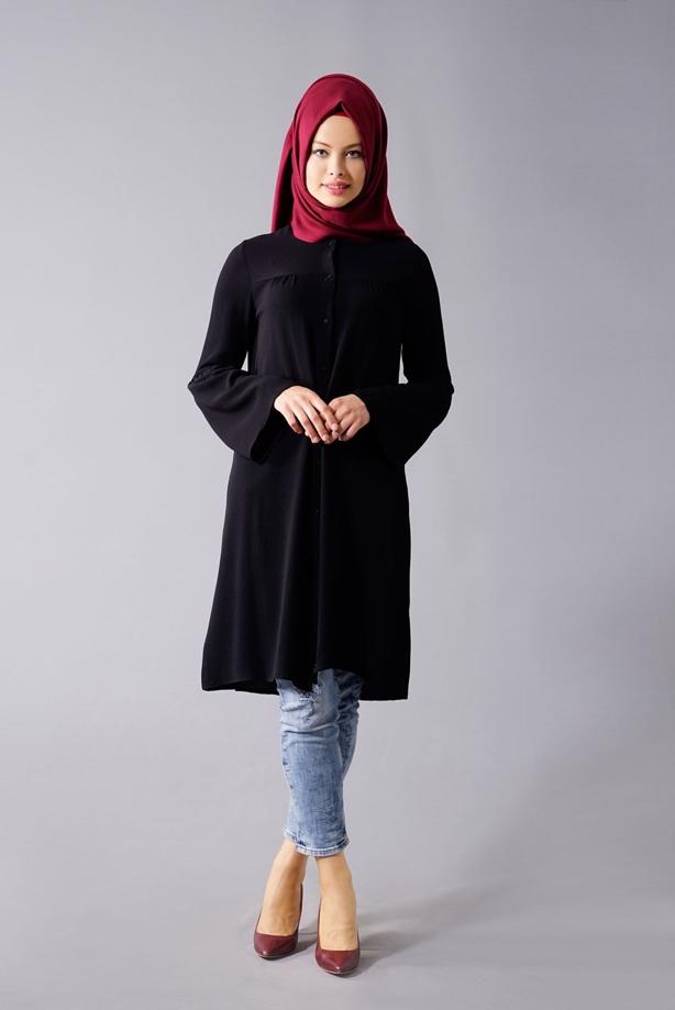Tesettür giyim  T 281 Hewes Line- Hakim Yaka Düğmeli Tesettür Tunik - TRENDTESETTÜR