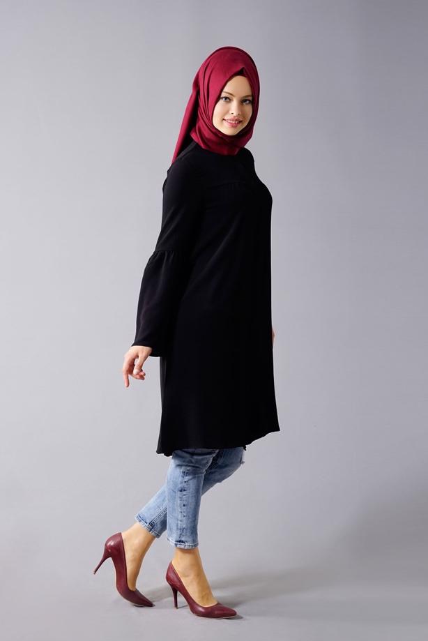 Tesettür giyim  T 281 Hewes Line- Hakim Yaka Düğmeli Tesettür Tunik - TRENDTESETTÜR