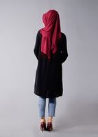 Tesettür giyim SİYAH T 281 Hewes Line- Hakim Yaka Düğmeli Tesettür Tunik