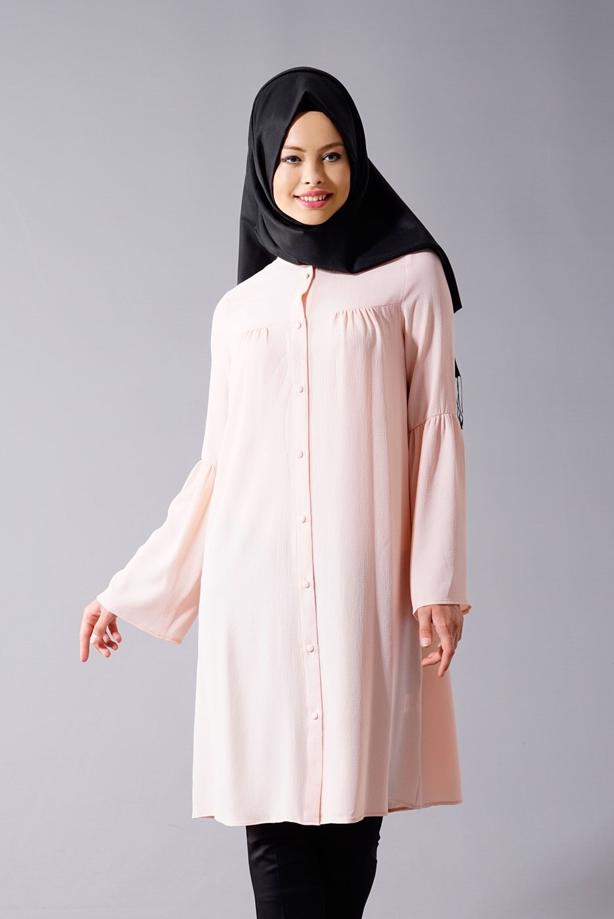 Tesettür giyim  T 281 Hewes Line- Hakim Yaka Düğmeli Tesettür Tunik - TRENDTESETTÜR