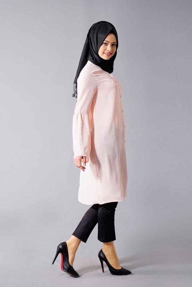 Tesettür giyim  T 281 Hewes Line- Hakim Yaka Düğmeli Tesettür Tunik - TRENDTESETTÜR