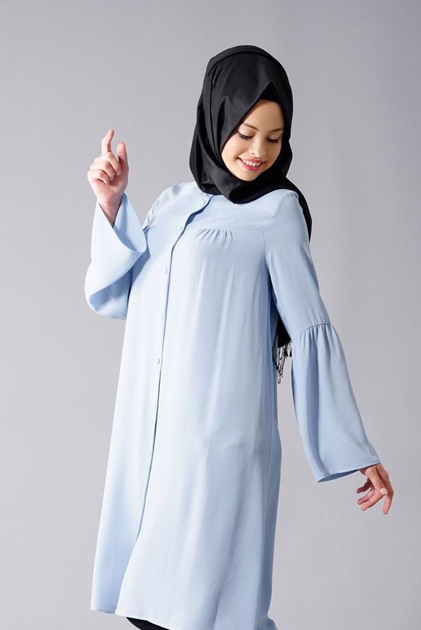 Tesettür giyim  T 281 Hewes Line- Hakim Yaka Düğmeli Tesettür Tunik - TRENDTESETTÜR