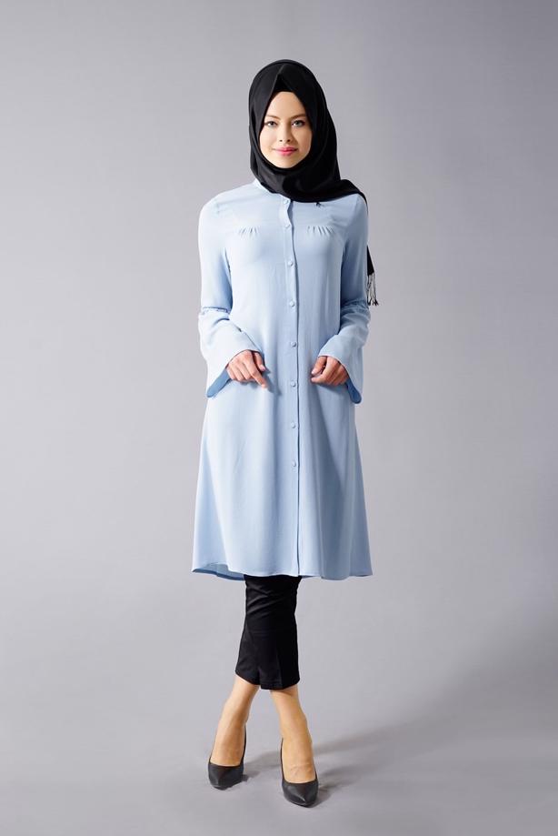Tesettür giyim  T 281 Hewes Line- Hakim Yaka Düğmeli Tesettür Tunik - TRENDTESETTÜR