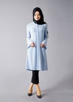 Tesettür giyim MAVİ T 281 Hewes Line- Hakim Yaka Düğmeli Tesettür Tunik