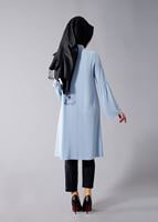 Tesettür giyim MAVİ T 281 Hewes Line- Hakim Yaka Düğmeli Tesettür Tunik