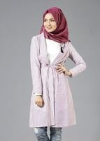 Tesettür giyim MÜRDÜM T 282 Hewes Line Çizgi Desen Bağcıklı Ceket