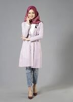 Tesettür giyim MÜRDÜM T 282 Hewes Line Çizgi Desen Bağcıklı Ceket