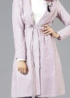 Tesettür giyim MÜRDÜM T 282 Hewes Line Çizgi Desen Bağcıklı Ceket