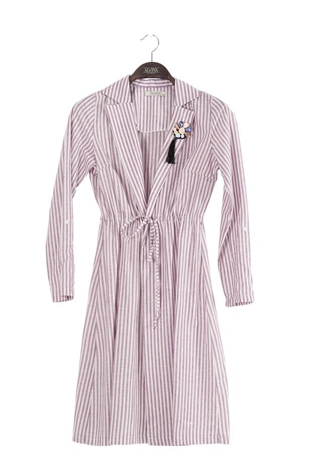 Tesettür giyim  T 282 Hewes Line Çizgi Desen Bağcıklı Ceket - TRENDTESETTÜR