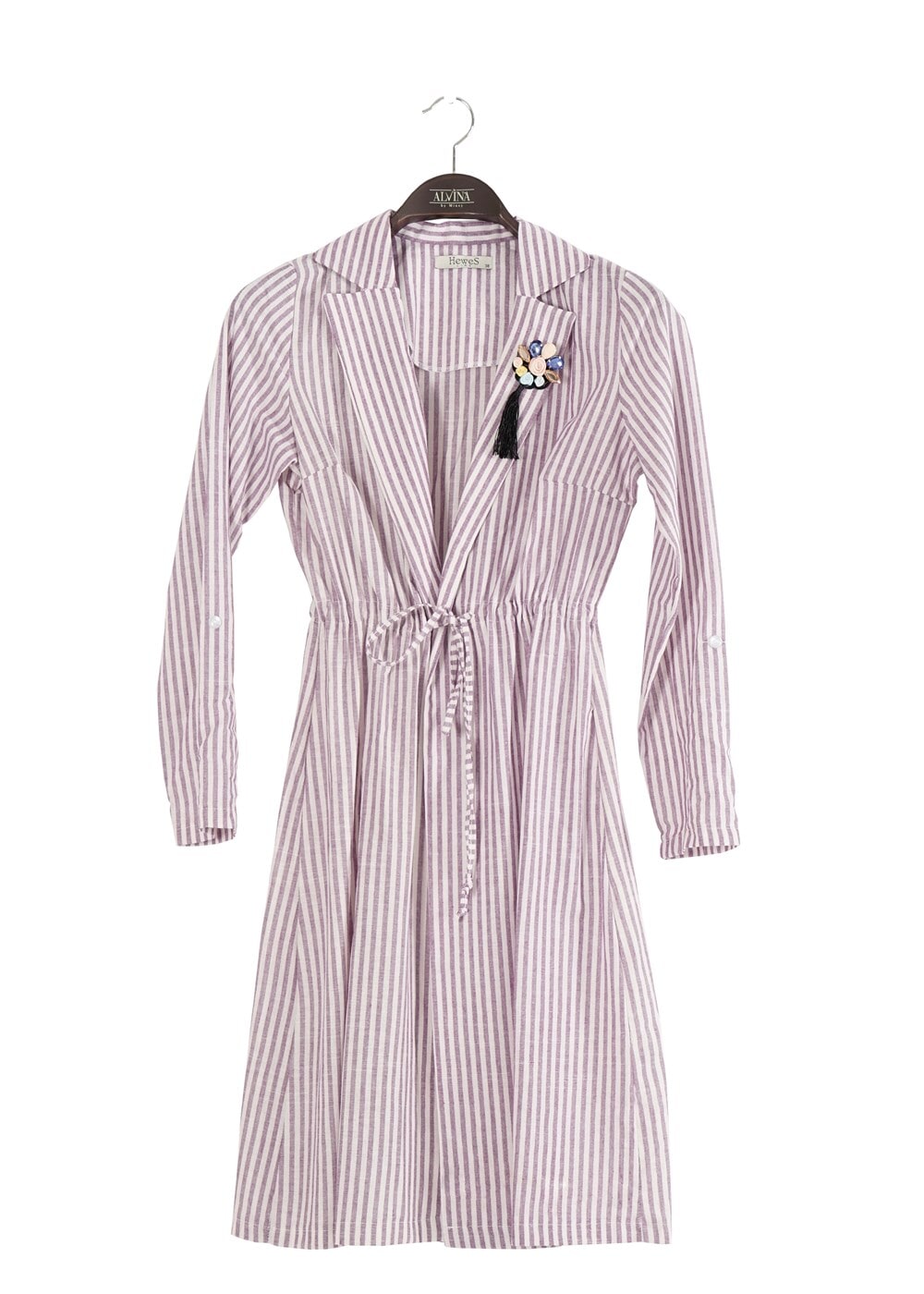 Tesettür giyim MÜRDÜM T 282 Hewes Line Çizgi Desen Bağcıklı Ceket